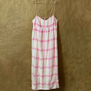 Anthropologie | Maeve Linen Tie Back Maxi Dress Pink White Plaid Size XL